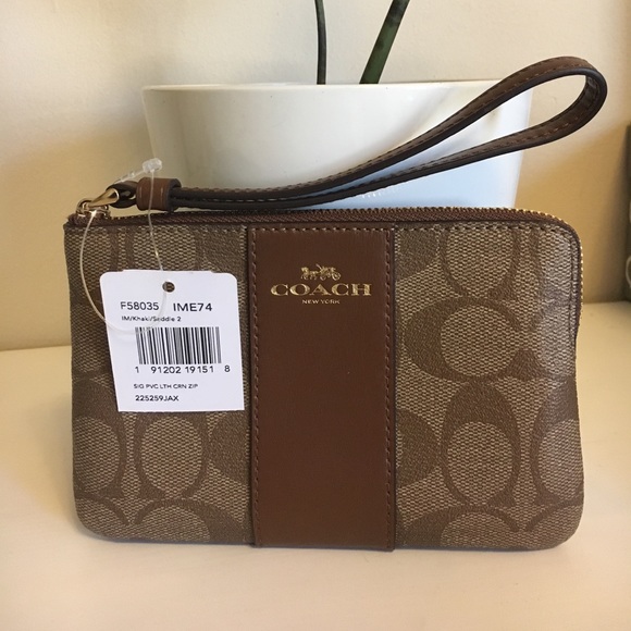 Coach Handbags - Coach Signature PVC Small Wristlet (Khaki/Saddle)